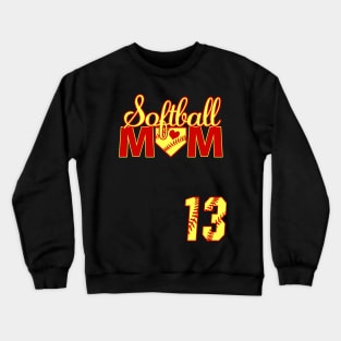 Softball Mom #13 Softball Jersey Favorite Player Biggest Fan Heart Thirteen Crewneck Sweatshirt